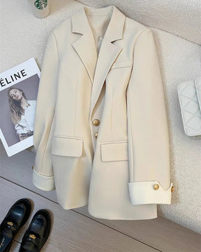 Blazer Feminino Manga Longa Outono Inverno Botão Único Sólido Casual Chique Arasco