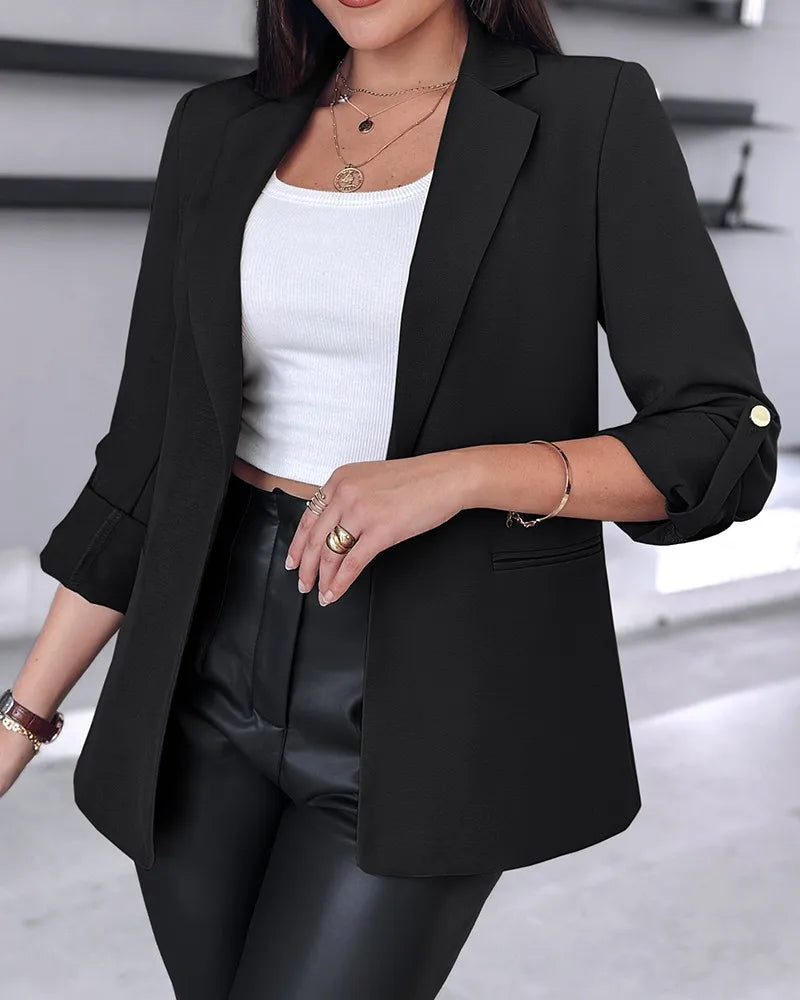 Blazer Feminino Elegante Manga Longa Botão Decoração Terno Jaqueta Arasco