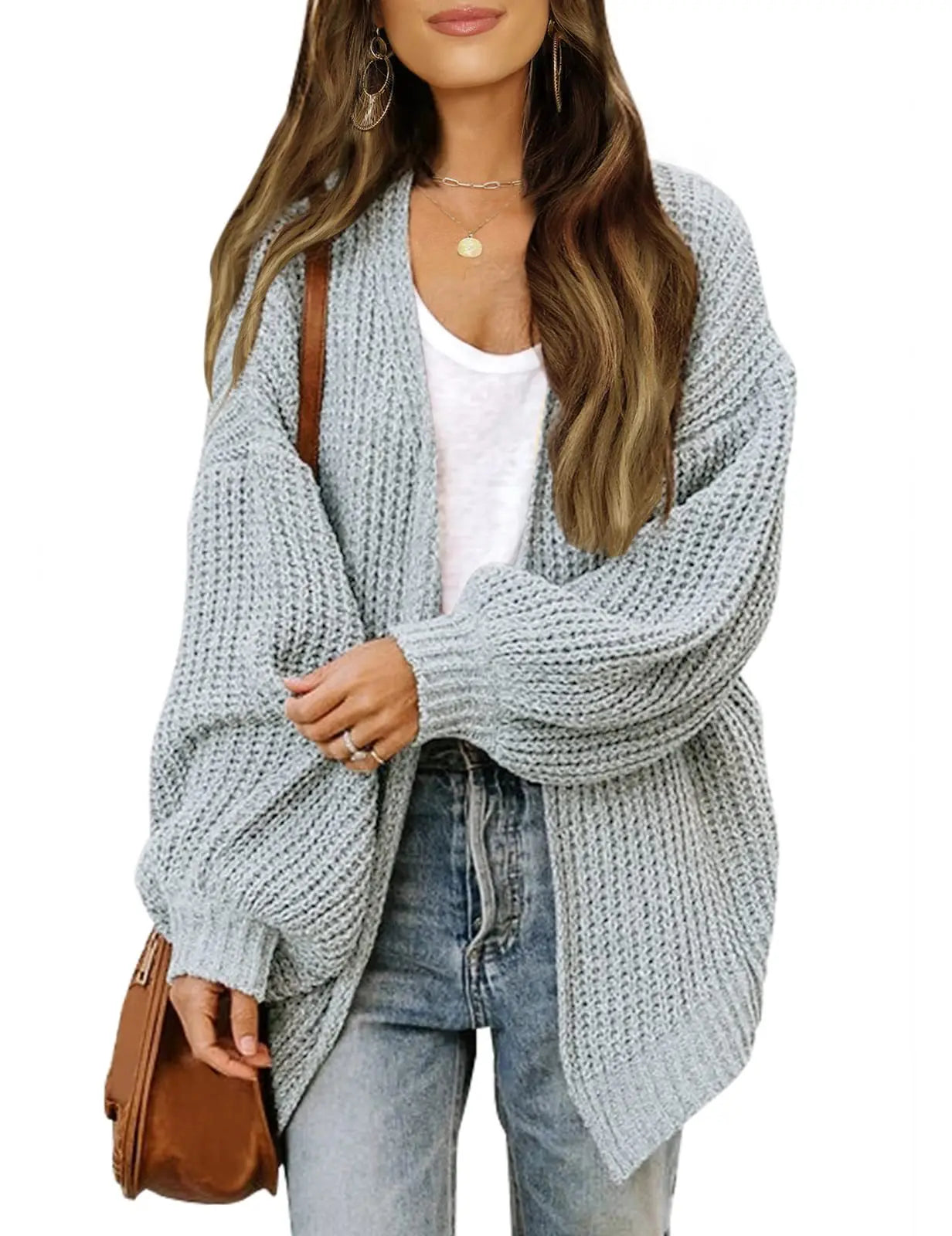 Cardigan Feminino Manga Lanterna Agulha Grossa Outono Inverno Arasco