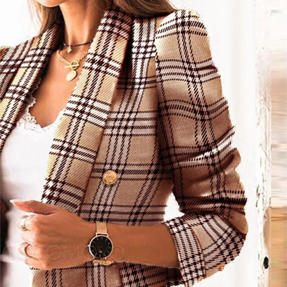 Blazer Feminino Elegante Manga Longa Botão Decoração Terno Jaqueta Arasco