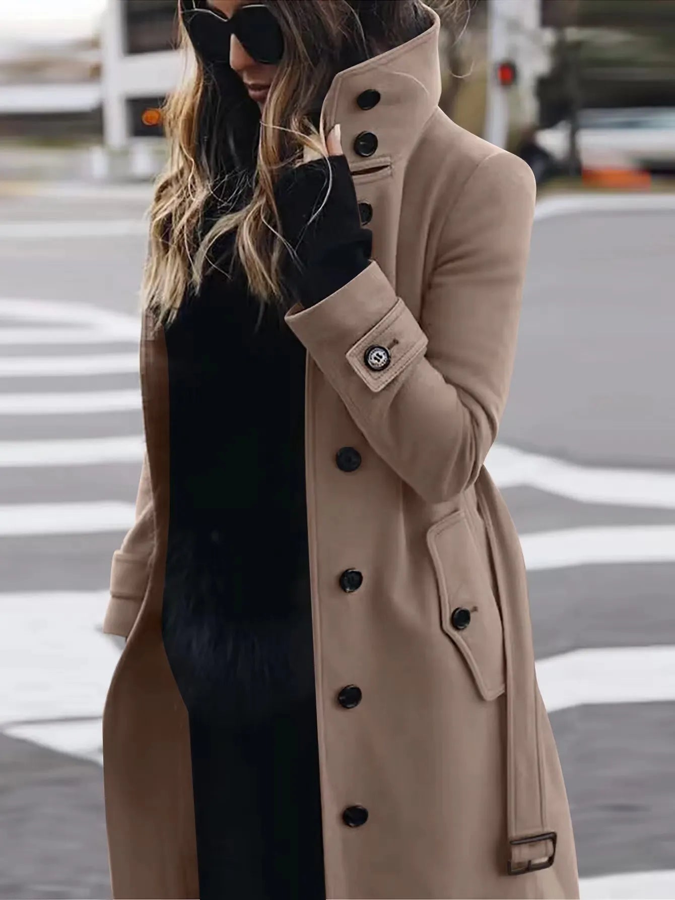 Casaco Sobretudo Feminino Outono Inverno Trespassado Gola Virada Quente Moda Arasco