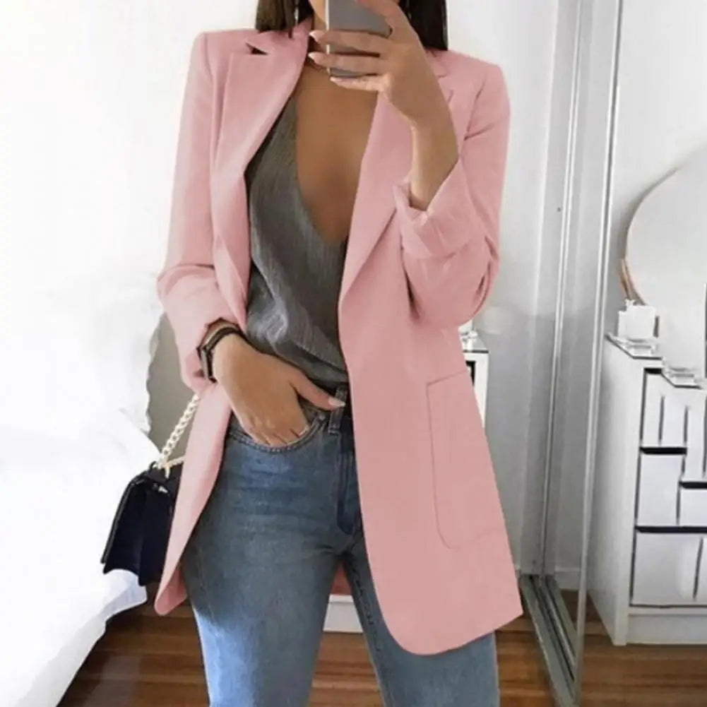 Blazer Feminino Vintage Coreano Oversized Terno Escritório Cor Sólida Casaco Casual Arasco