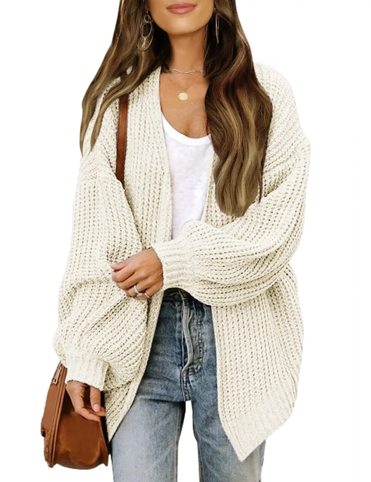 Cardigan Feminino Manga Lanterna Agulha Grossa Outono Inverno Arasco