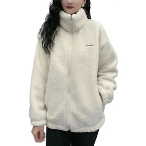 Jaqueta Feminina Elegante Inverno Sherpa Gola Alta Aconchegante Zíper Duplo Arasco