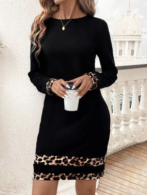 Vestido Feminino Outono Inverno Manga Longa Estampa Animal Print Arasco