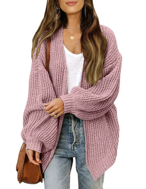 Cardigan Feminino Manga Lanterna Agulha Grossa Outono Inverno Arasco