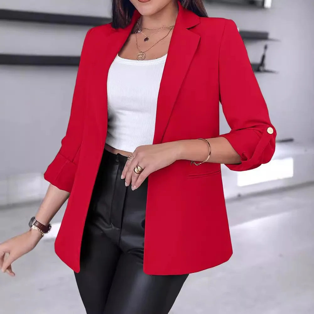 Blazer Feminino Elegante Manga Longa Botão Decoração Terno Jaqueta Arasco