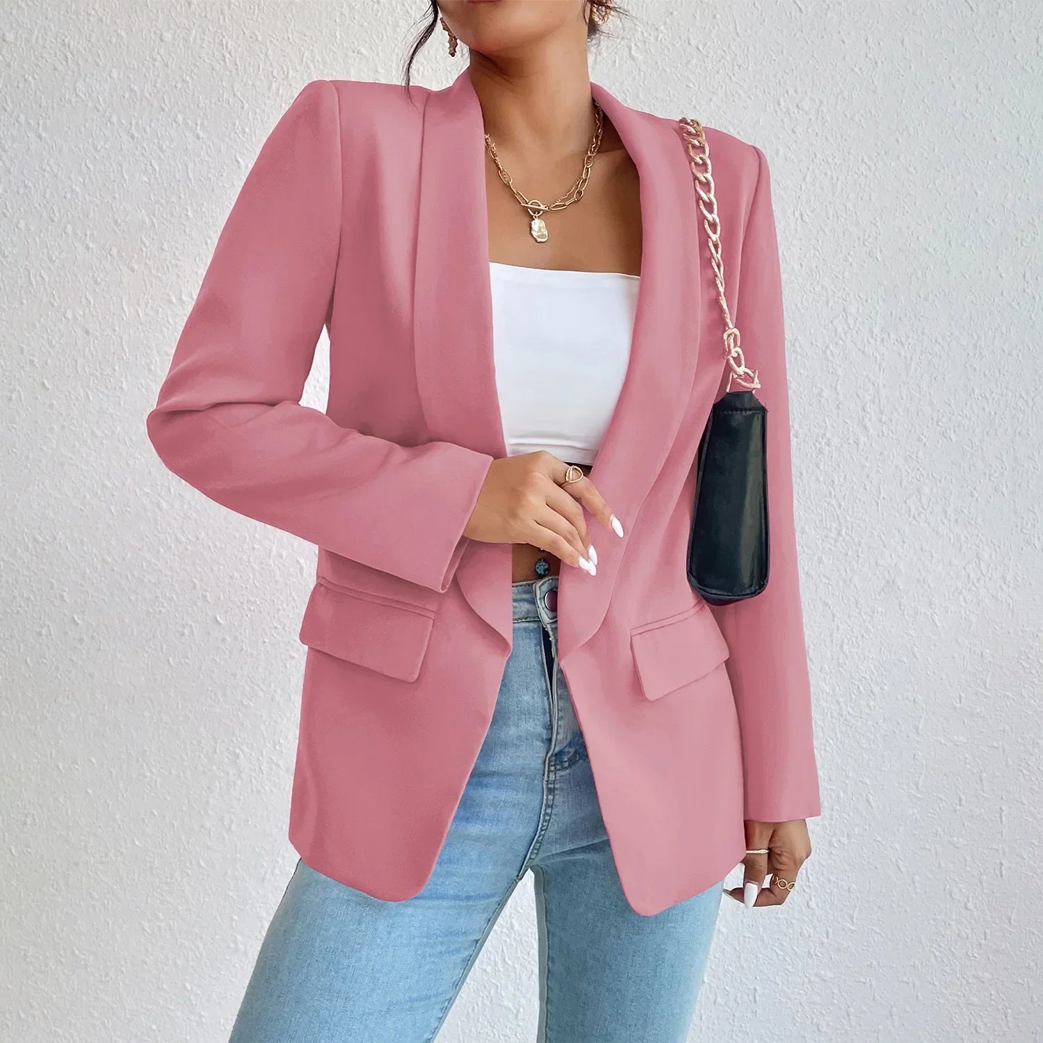 Blazer Feminina Primavera Poliester Algodão Manga Longa Blazer Escritório Arasco