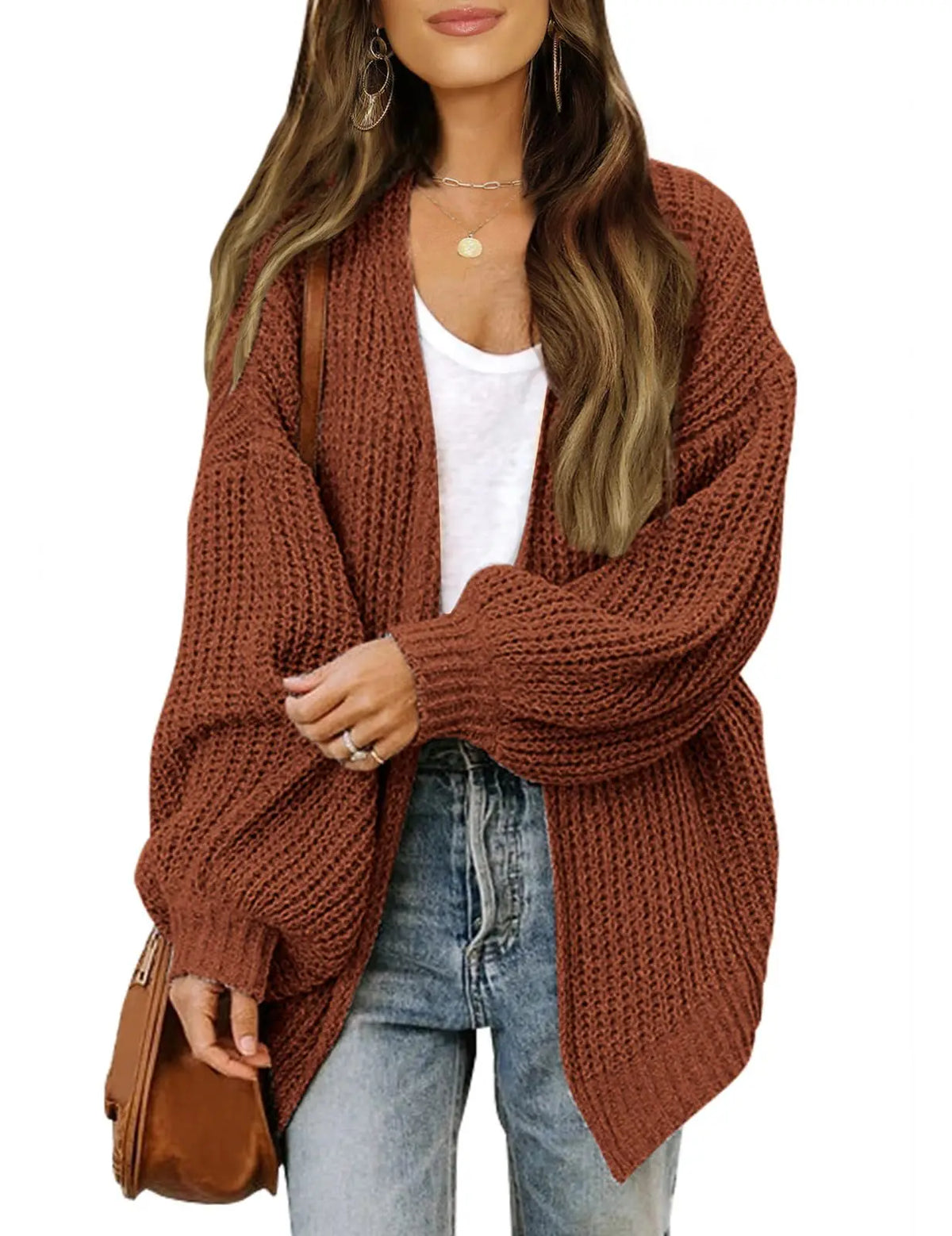 Cardigan Feminino Manga Lanterna Agulha Grossa Outono Inverno Arasco