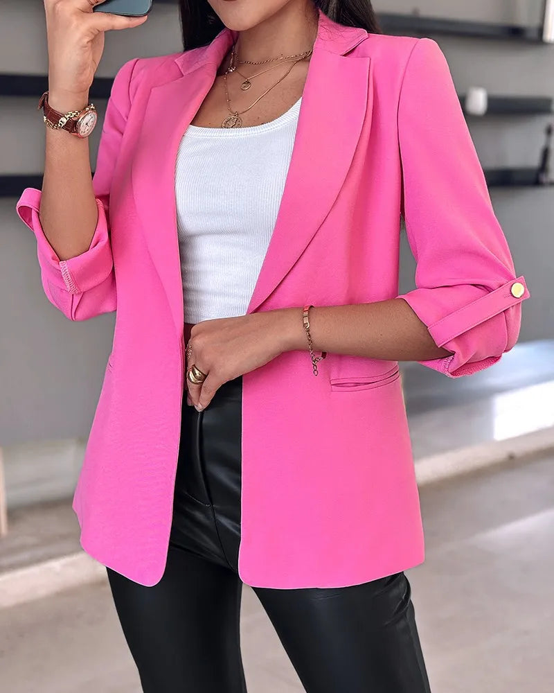 Blazer Feminino Elegante Manga Longa Botão Decoração Terno Jaqueta Arasco