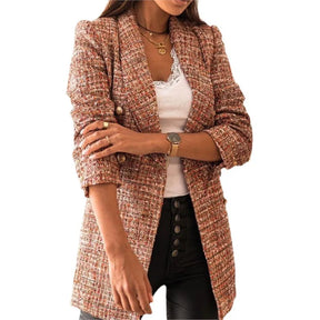 Blazer Feminino Elegante Manga Longa Botão Decoração Terno Jaqueta Arasco