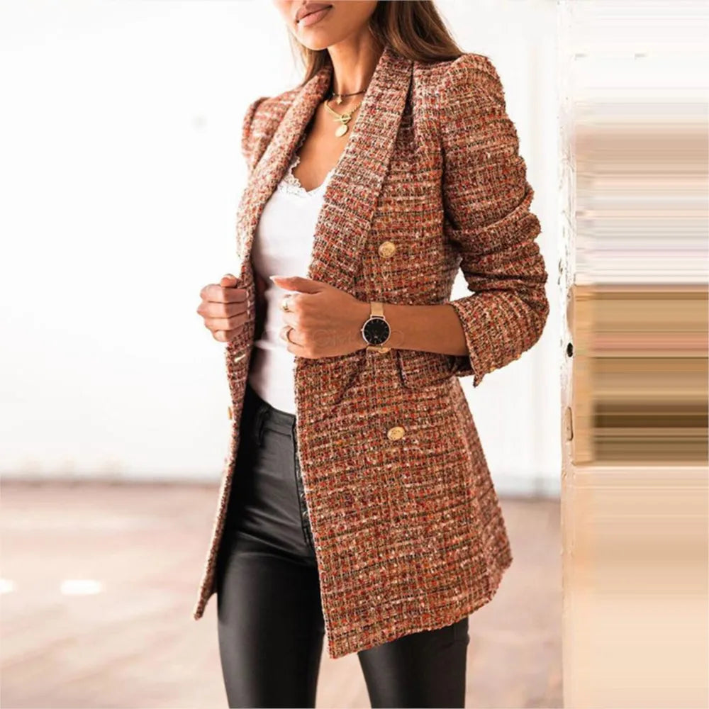 Blazer Feminino Elegante Manga Longa Botão Decoração Terno Jaqueta Arasco