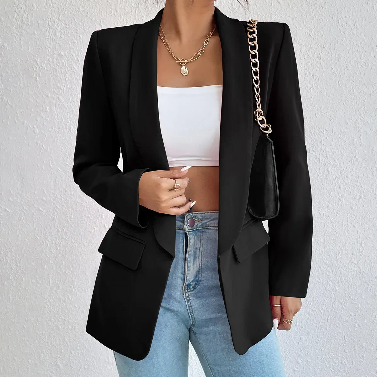 Blazer Feminina Primavera Poliester Algodão Manga Longa Blazer Escritório Arasco