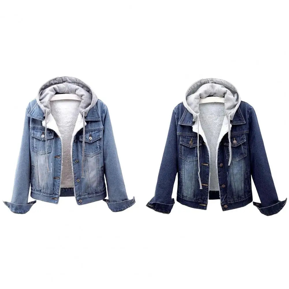 Jaqueta Feminina Denim Chic Oversize Com Capuz Primavera Outono Arasco