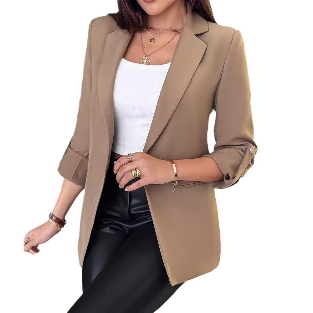 Blazer Feminino Elegante Manga Longa Botão Decoração Terno Jaqueta Arasco