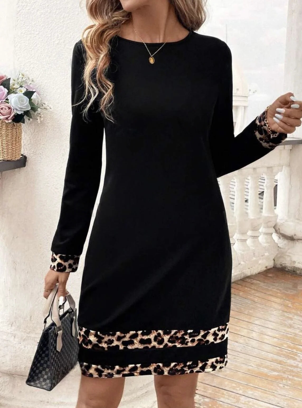 Vestido Feminino Outono Inverno Manga Longa Estampa Animal Print Arasco