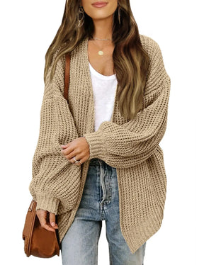 Cardigan Feminino Manga Lanterna Agulha Grossa Outono Inverno Arasco